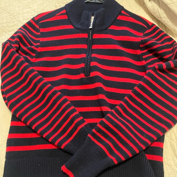 Addison Bay Sweaters - Addison Bay Zip-Up Sweater - Red and navy Stripes